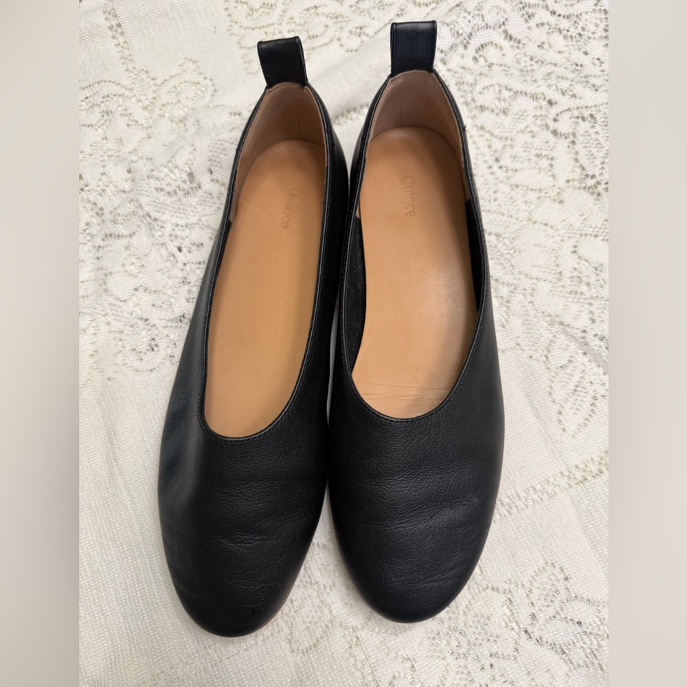 Quince Black Leather Flats
